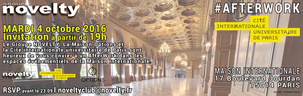 Invitation personnelle du Groupe NOVELTY à l'After Work du 4 octobre 2016