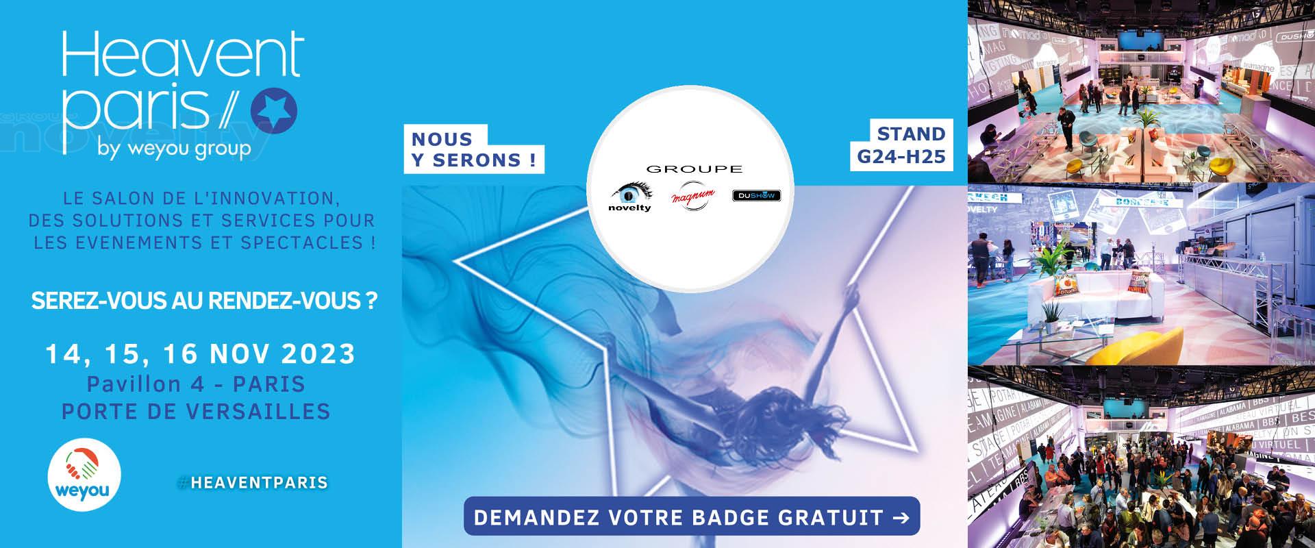 Visuel Retrouvez les équipes du Groupe Novelty-Magnum-Dushow - Salon HEAVENT Paris 2023 - STAND G24