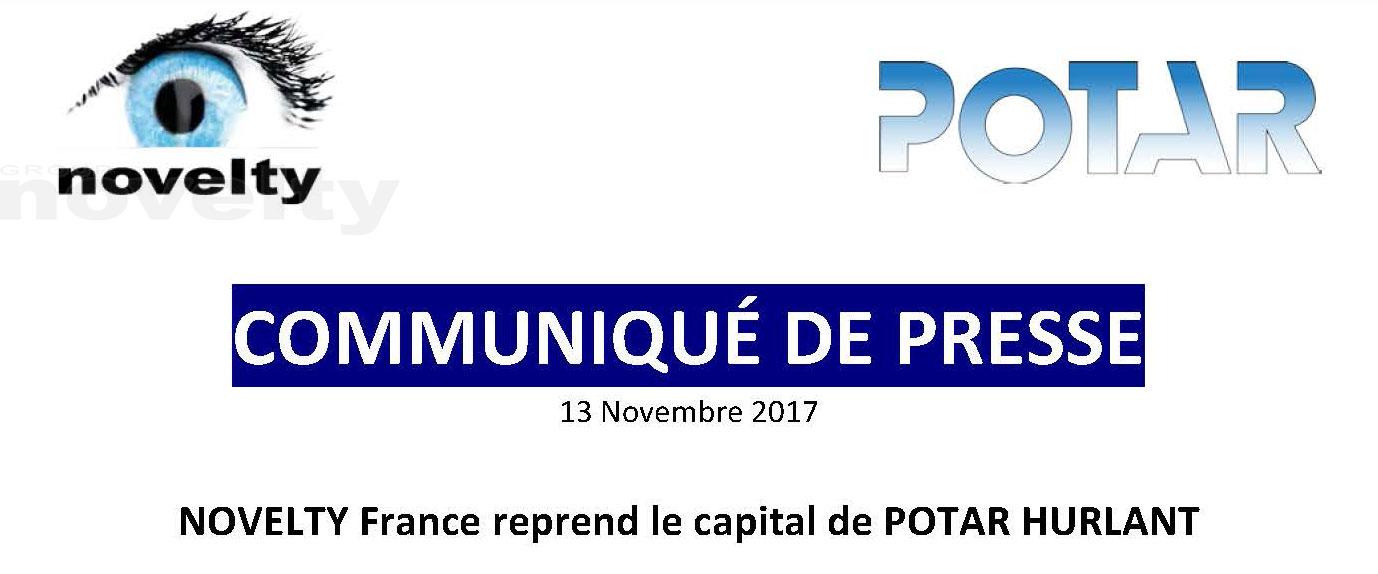 Visuel NOVELTY France reprend le capital de POTAR HURLANT