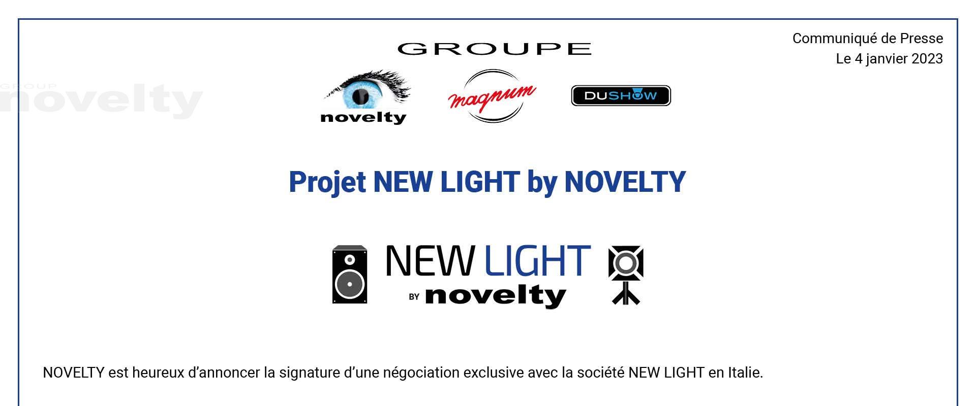 Visuel Projet NEW LIGHT by NOVELTY